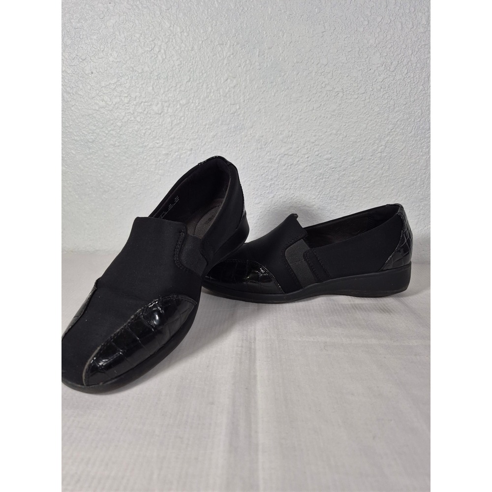 Clarks Gael Rex Black Slip On Loafers Croc Embossed Patent Accent Size 9M